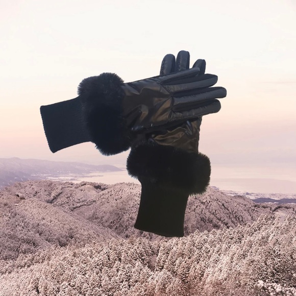 🖤FAUX-FUR🖤Feminine Soft Iridescent Black Stella Puffer Gloves - Picture 4 of 12